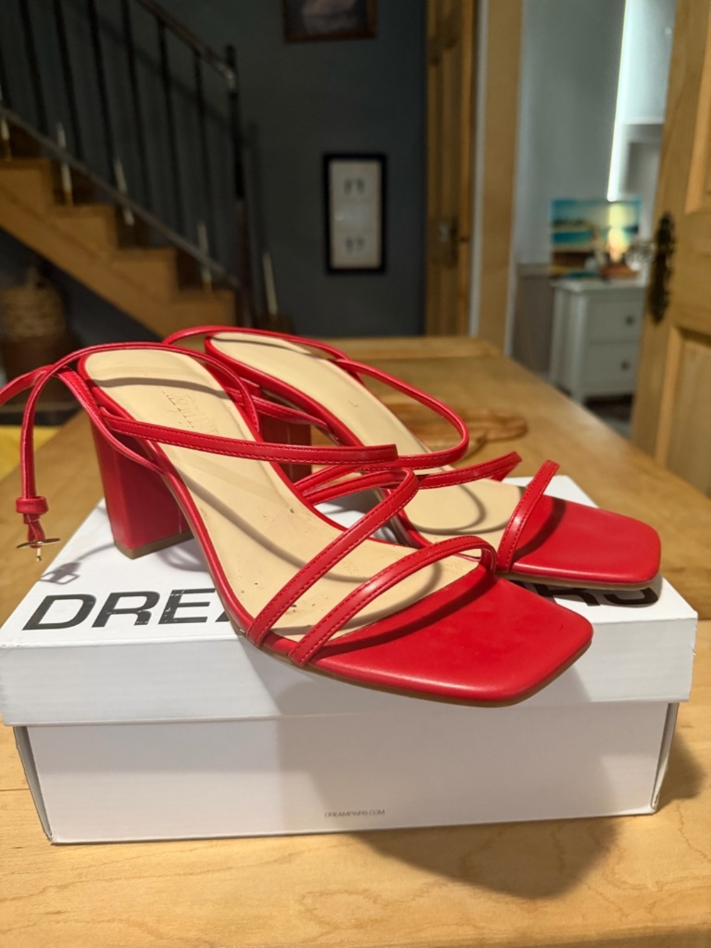 Red Strappy Block Heel Sandals - Women